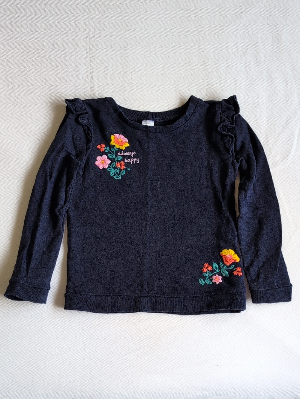 carter's floral graphic crew neck sweatshirt ruffles blue cotton 5T toddler girl